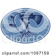 Retro Woodcut Styled Blue Bullhead Catfish Oval