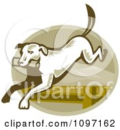 Poster, Art Print Of Retro Retriever Dog Leaping Over An Agility Hurdle