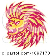 Poster, Art Print Of Retro Yellow And Red Angry Lion Head