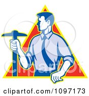 Poster, Art Print Of Retro Styled Architect Holding A T-Square Drafting Tool Over A Triangle