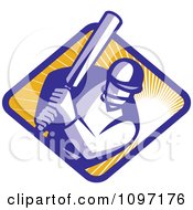 Clipart Retro Cricket Player Batsman Over A Ray Diamond Royalty Free Vector Illustration