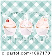Poster, Art Print Of Blue Gingham Cupcake Background With Vines