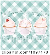 Blue Gingham Cupcake Background With Vines