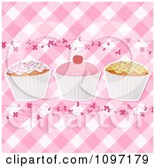 Poster, Art Print Of Pink Gingham Cupcake Background With Vines