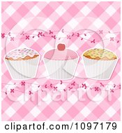 Pink Gingham Cupcake Background With Vines