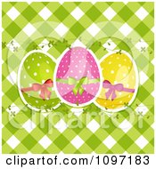 Poster, Art Print Of Green Gingham Easter Egg Background With Vines