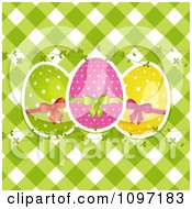 Green Gingham Easter Egg Background With Vines