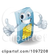 3d Blue Sim Card Mascot Holding Two Thumbs Up