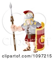 Buff Roman Soldier With A Shield And Spear