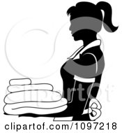Clipart Black And White House Keeper Or Maid Carrying Linens 3 Royalty Free Vector Illustration by Pams Clipart