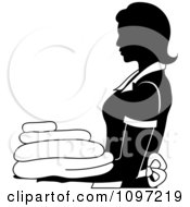 Clipart Black And White House Keeper Or Maid Carrying Linens 2 Royalty Free Vector Illustration