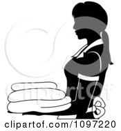 Clipart Black And White House Keeper Or Maid Carrying Linens 1 Royalty Free Vector Illustration