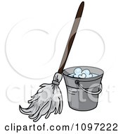 Clipart Mop Resting Against A Metal Cleaning Bucket Royalty Free Vector Illustration