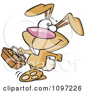 Poster, Art Print Of Happy Brown Easter Bunny Carrying A Basket Of Eggs