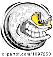 Aggressive Grinning Golf Ball Mascot