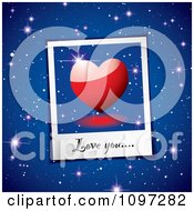 Poster, Art Print Of Love You Written On A Heart Instant Photo Over Blue Stars