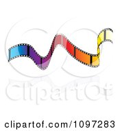 Rainbow Colored Wavy Film Strip Floating Over Reflective White