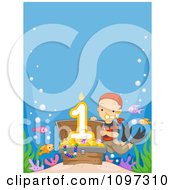 Boy Revealing A First Birthday Candle In A Sunken Treasure Chest With Copyspace