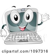 Clipart Happy Laptop Computer Mascot Waving Royalty Free Vector Illustration