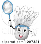 Happy Badminton Shuttlecock Mascot Holding A Racket
