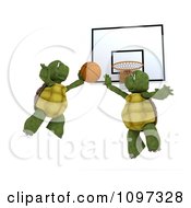 Poster, Art Print Of 3d Tortoises Flying Towards A Basketball Hoop