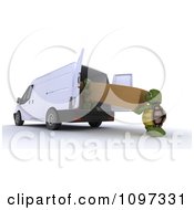 Poster, Art Print Of 3d Tortoises Loading Or Delivering A Large Package Into Or Out Of A Moving Van