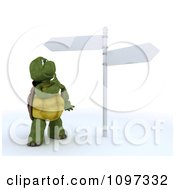 Clipart 3d Tortoise Looking Up A Street Signs At A Crossroads Royalty Free CGI Illustration