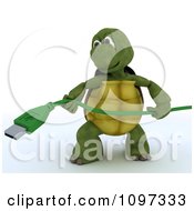 3d Tortoise Holding A Green Computer Usb Cable