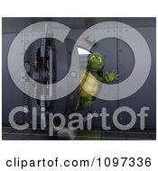 Clipart 3d Tortoise Waving From Inside A Bank Vault Royalty Free CGI Illustration