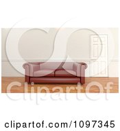 Poster, Art Print Of 3d Leather Sofa By A Door In A Room With Wood Floors