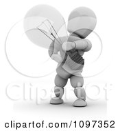 Poster, Art Print Of 3d White Character Holding A Transparent Light Bulb