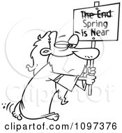 Clipart Outlined Man Carrying A Spring Is Near Sign With The End Crossed Out Royalty Free Vector Illustration
