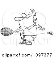 Poster, Art Print Of Outlined Surprised Man Watching A Fast Tennis Ball Fly Through His Belly