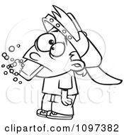 Clipart Outlined Bad Boy Getting His Dirty Mouth Washed Out With Soap After Cussing Royalty Free Vector Illustration
