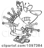 Clipart Outlined Betrayed Caesar Stabbed With Swords On The Ides Of March Royalty Free Vector Illustration