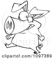 Clipart Outlined Happy Pig Walking Upright Royalty Free Vector Illustration