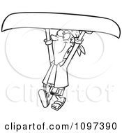 Clipart Outlined Happy Man Carrying A Canoe Above His Head Royalty Free Vector Illustration