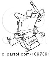 Clipart Outlined Happy Mail Man Walking And Whistling Royalty Free Vector Illustration
