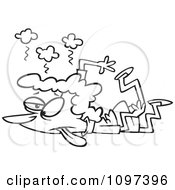 Clipart Outlined Stampeded Tired Mom Crushed On The Floor Royalty Free Vector Illustration