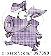 Clipart Happy Purple Plaid Pig Walking Upright Royalty Free Vector Illustration by toonaday