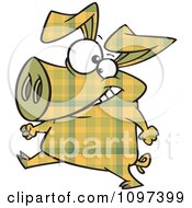 Poster, Art Print Of Happy Yellow Plaid Pig Walking Upright