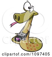 Clipart Green Viper Photographer Snake With A Camera Royalty Free Vector Illustration by toonaday
