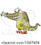 Clipart Happy Crocodile Standing Upright And Wearing Crocs On His Feet Royalty Free Vector Illustration