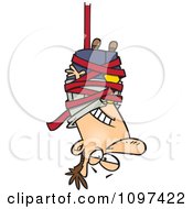 Poster, Art Print Of Businessman Caught Hanging Upside Down In Red Tape Formalities