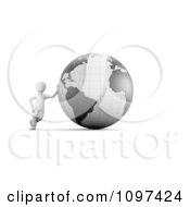 3d White Guy Leaning Against A Gray Globe