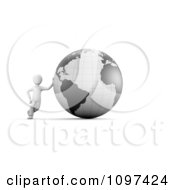 Poster, Art Print Of 3d White Guy Leaning Against A Gray Globe