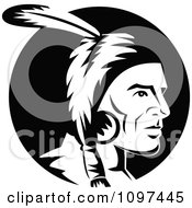 Poster, Art Print Of Black And White Male Native American Indian Face In Profile Over A Black Circle