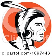 Black And White Male Native American Indian Face In Profile Over An Orange Circle