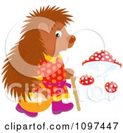 Poster, Art Print Of Hedgehog In Clothes Walking Upright And Gathering Mushrooms