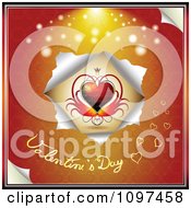 Poster, Art Print Of Valentines Day Text Under A Torn Orange Background With A Crowned Heart